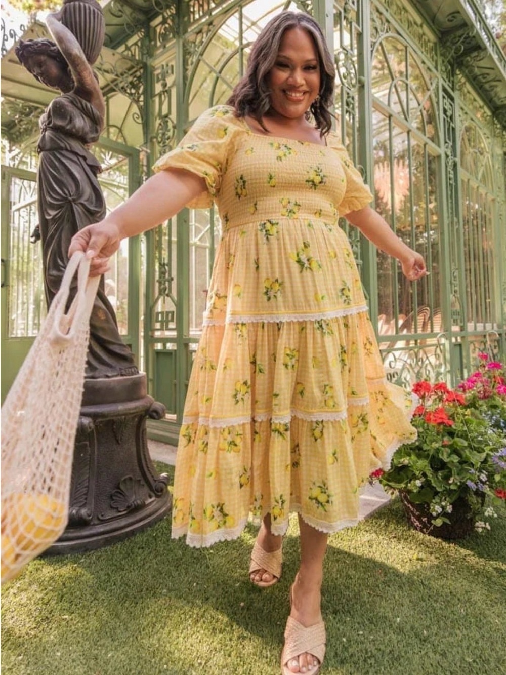 JessaKae Lemon Meringue Midi Dress with Puff Sleeves